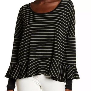 We the Free Stripe Ruffle Sleeve Thermal Top Sz M